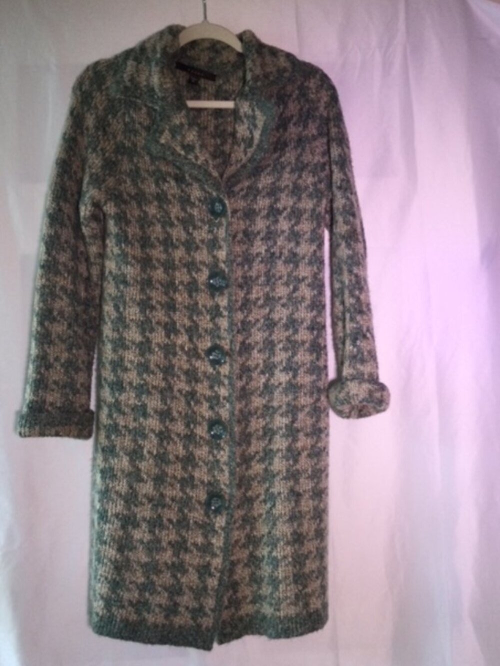 Fever Long Houndstooth Knit Coatigan Cardigan Sweater Duster Coat Medium